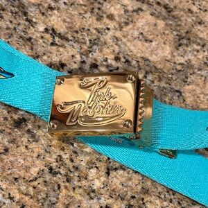 Pink Dolphin Teal Belt with Gold Buckle